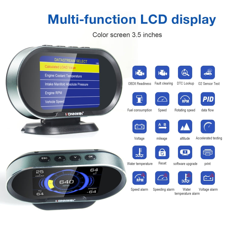 KONNWEI KW206 2合1 OBDII / EOBD 3.5寸彩屏12V汽車故障掃描儀 支持5大協議