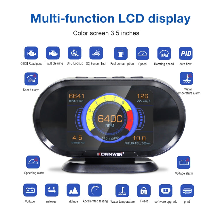 KONNWEI KW206 2合1 OBDII / EOBD 3.5寸彩屏12V汽車故障掃描儀 支持5大協議