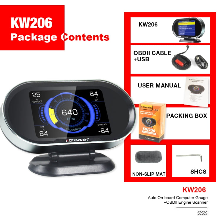 KONNWEI KW206 2合1 OBDII / EOBD 3.5寸彩屏12V汽車故障掃描儀 支持5大協議