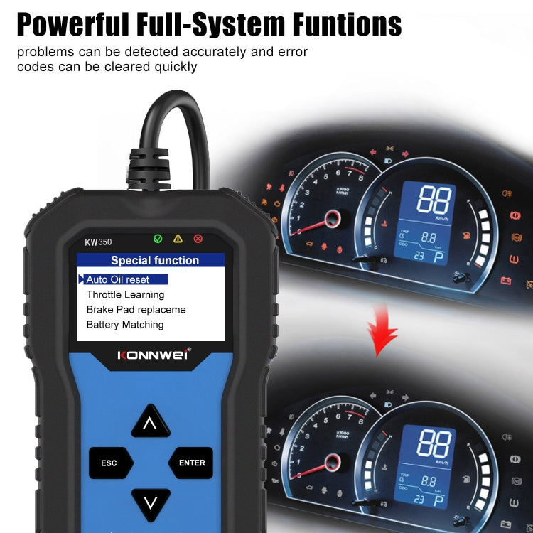 KONNWEI KW350 OBDII 2寸黑白屏12V汽車診斷儀檢測儀掃描儀V007  適用於奧迪/大眾