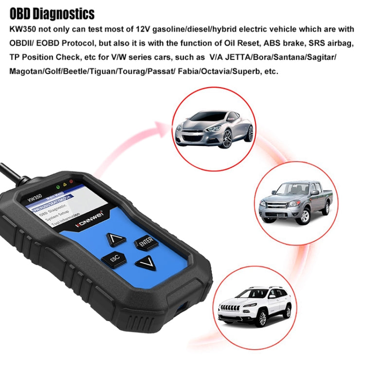 KONNWEI KW350 OBDII 2寸黑白屏12V汽車診斷儀檢測儀掃描儀V007  適用於奧迪/大眾