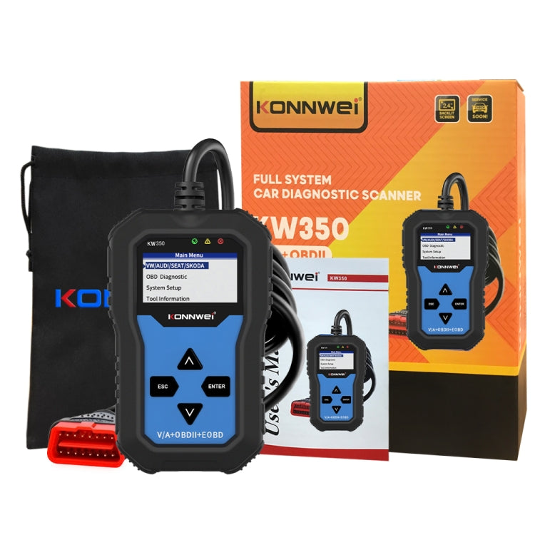 KONNWEI KW350 OBDII 2寸黑白屏12V汽車診斷儀檢測儀掃描儀V007  適用於奧迪/大眾