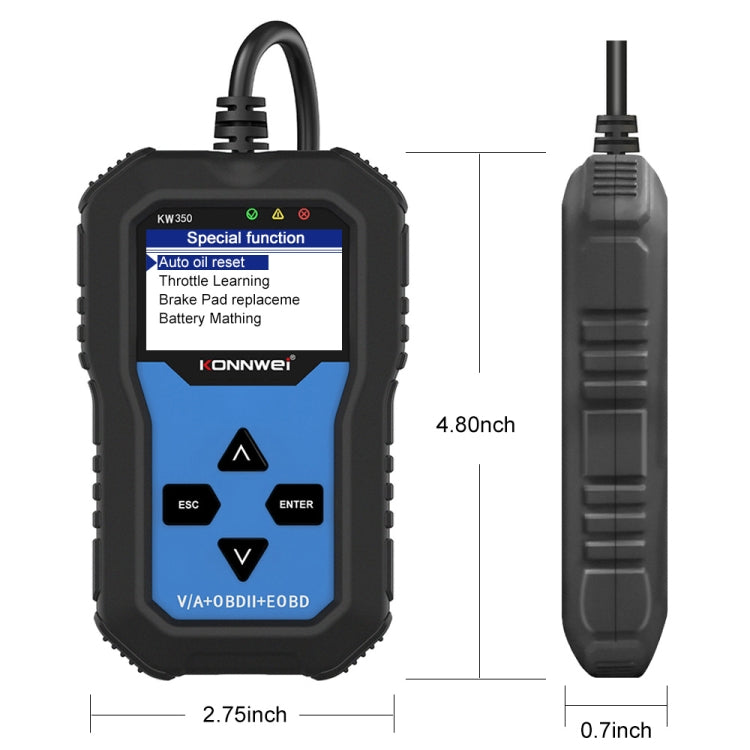 KONNWEI KW350 OBDII 2寸黑白屏12V汽車診斷儀檢測儀掃描儀V007  適用於奧迪/大眾