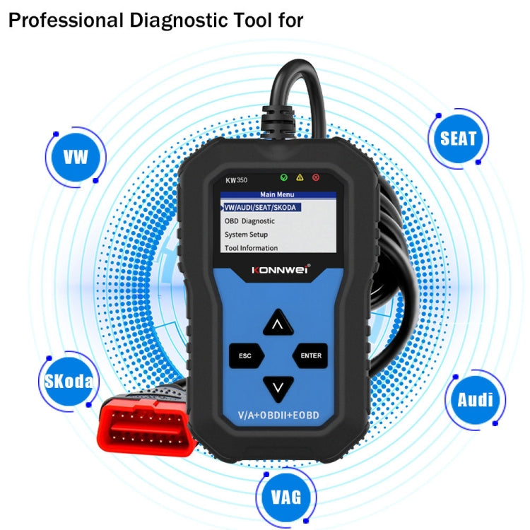KONNWEI KW350 OBDII 2寸黑白屏12V汽車診斷儀檢測儀掃描儀V007  適用於奧迪/大眾