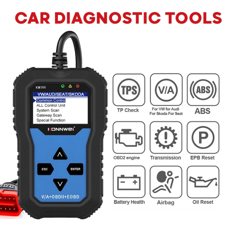 KONNWEI KW350 OBDII 2寸黑白屏12V汽車診斷儀檢測儀掃描儀V007  適用於奧迪/大眾