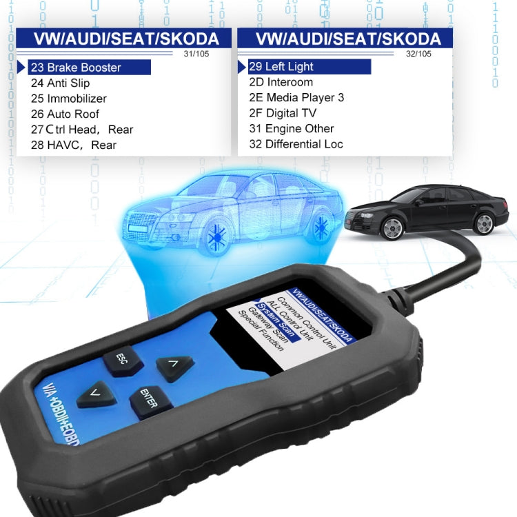 KONNWEI KW350 OBDII 2寸黑白屏12V汽車診斷儀檢測儀掃描儀V007  適用於奧迪/大眾
