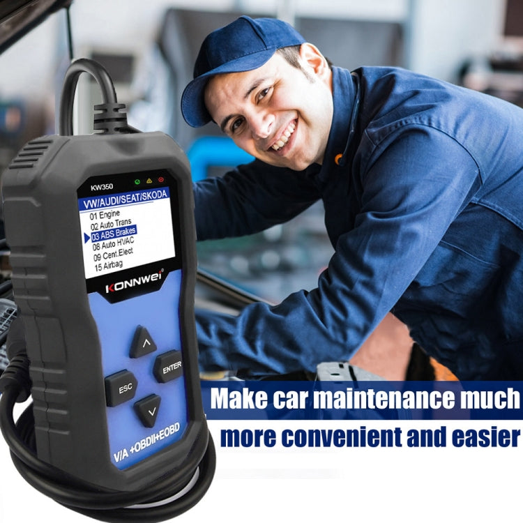 KONNWEI KW350 OBDII 2寸黑白屏12V汽車診斷儀檢測儀掃描儀V007  適用於奧迪/大眾
