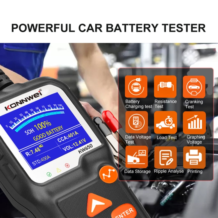 KONNWEI KW650 2.4寸彩色屏6V- 12V 汽車摩托電瓶車割草機蓄電池檢測儀