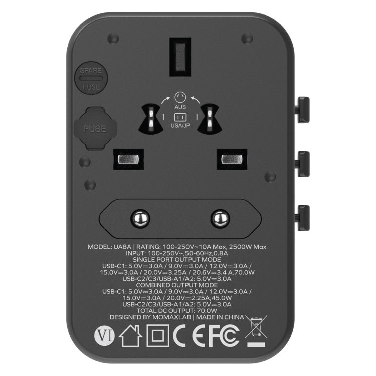 MOMAX 1-World UA8 PD 70W Fast Charger Power Adapter