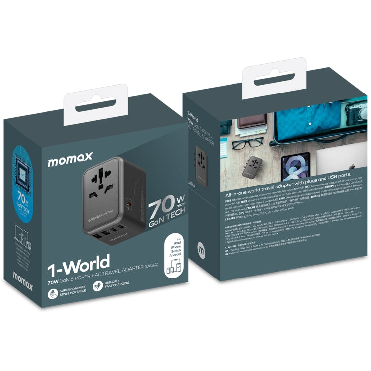 MOMAX 1-World UA8 PD 70W Fast Charger Power Adapter