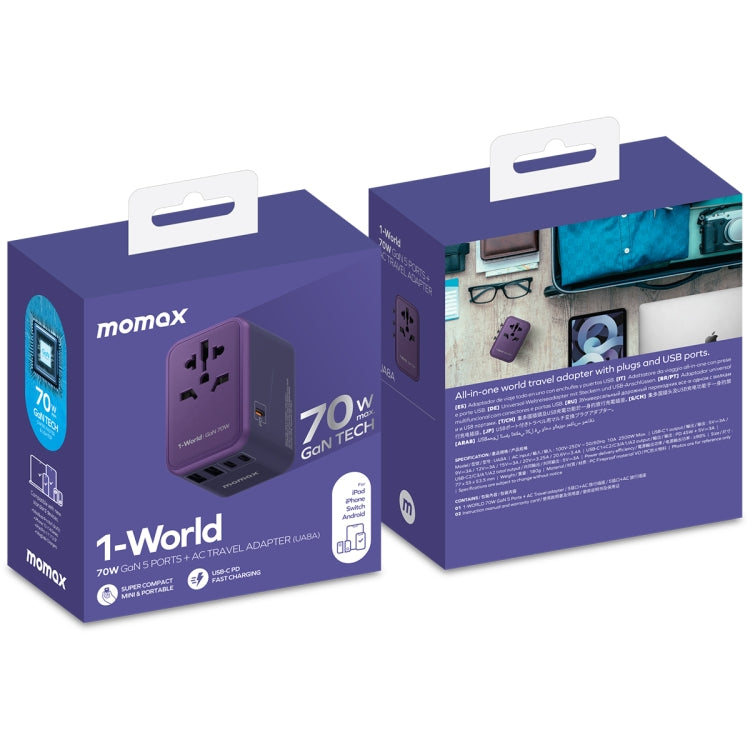 MOMAX 1-World UA8 PD 70W Fast Charger Power Adapter, UA8