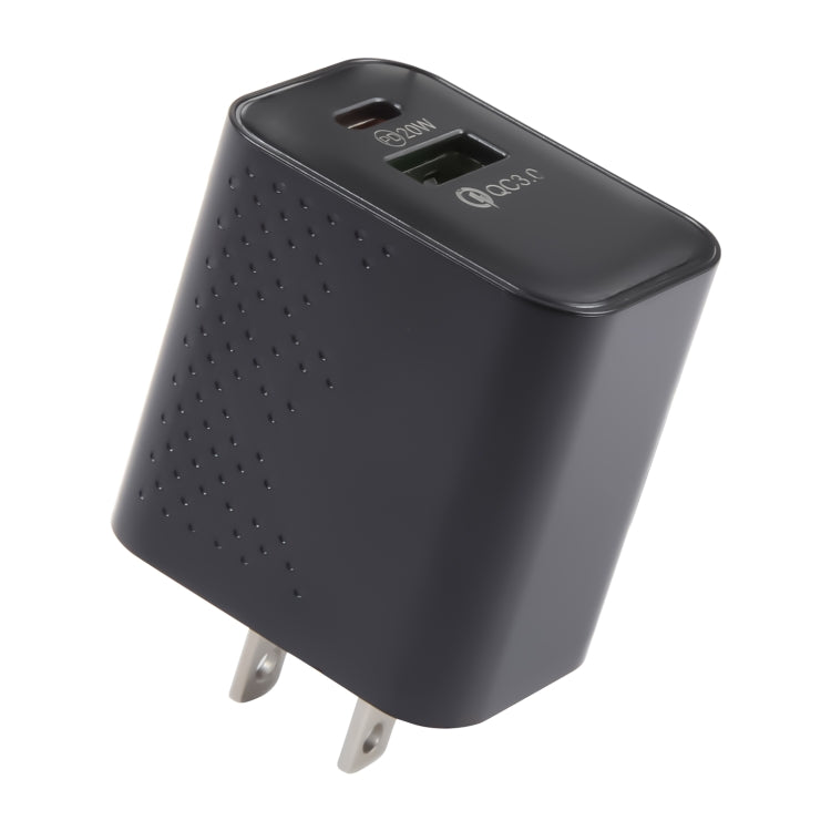 PD 20W Type-C+QC 3.0 USB 點紋旅行充電器，美規