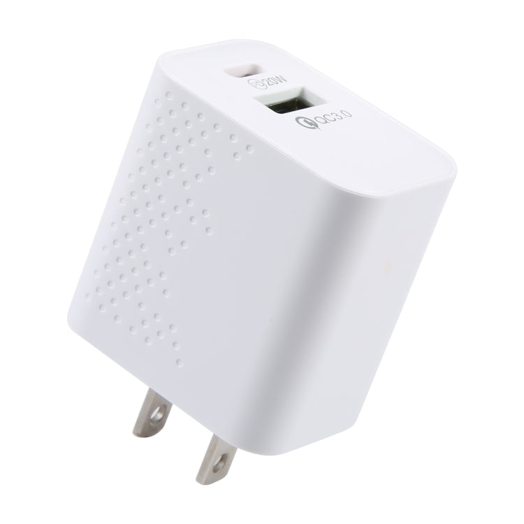 PD 20W Type-C+QC 3.0 USB 點紋旅行充電器，美規