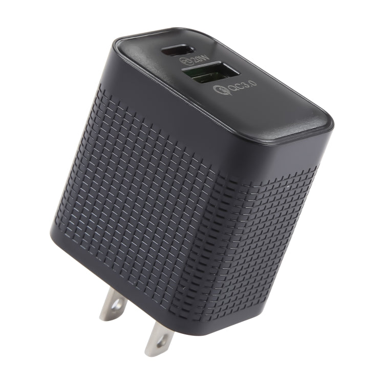 PD 20W Type-C+QC 3.0 USB 格紋旅行充電器，美規