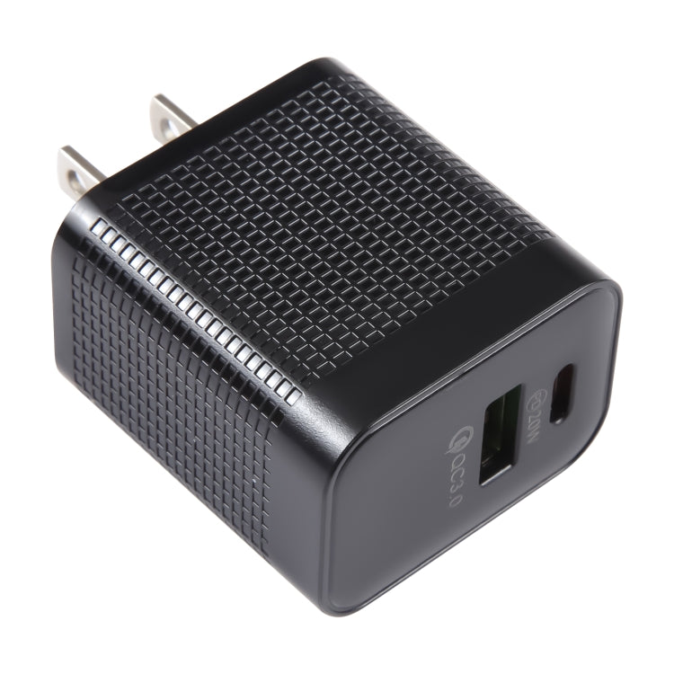 PD 20W Type-C+QC 3.0 USB 格紋旅行充電器，美規