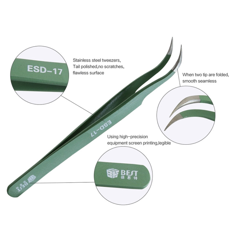 BEST BST-17 精密防靜電ESD不銹鋼鑷子