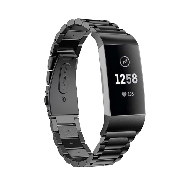 適用於Fitbit Charge 4 三珠實心不銹鋼腕帶錶帶