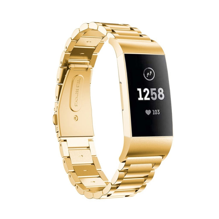 適用於Fitbit Charge 4 三珠實心不銹鋼腕帶錶帶
