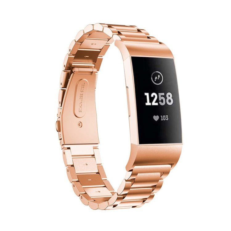 適用於Fitbit Charge 4 三珠實心不銹鋼腕帶錶帶