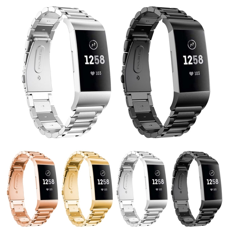 適用於Fitbit Charge 4 三珠實心不銹鋼腕帶錶帶