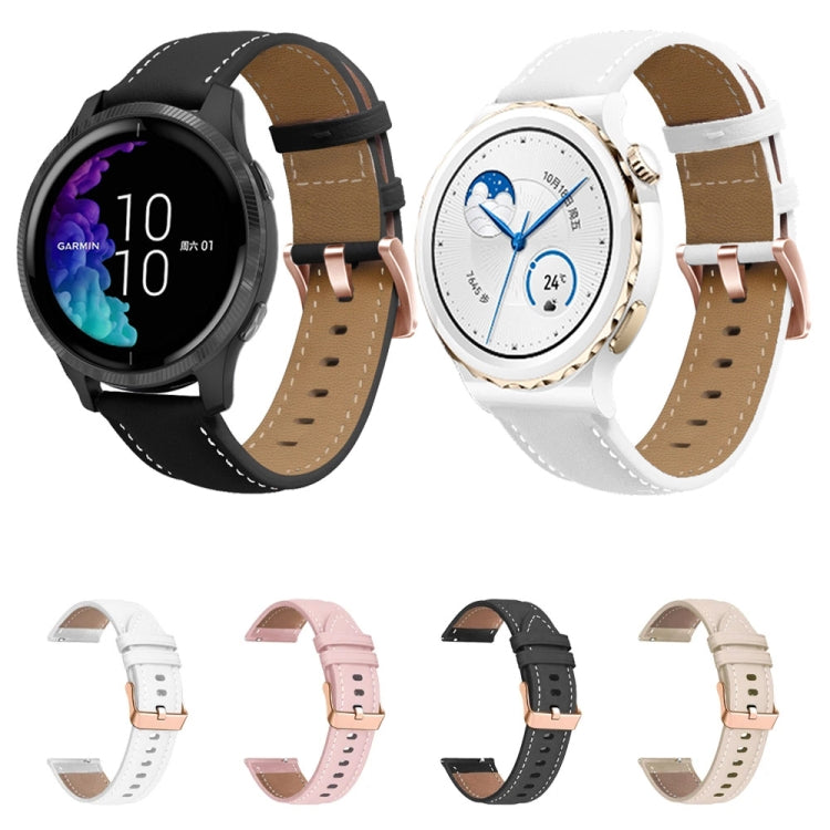 適用於佳明 Forerunner 265S / 255S / Venu 2S 18mm 玫瑰金扣真皮錶帶