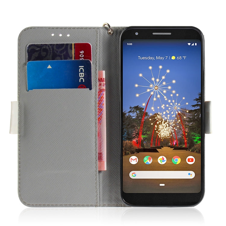 適用於 谷歌 Pixel 3a XL 3D 水彩花圖案 彩繪左右開皮套，帶支架&卡槽&錢包