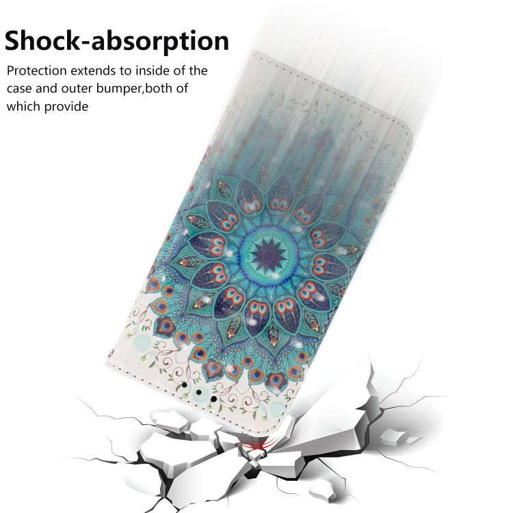 適用於 谷歌 Pixel 3a XL 3D 孔雀花圈圖案 彩繪左右開皮套，帶支架&卡槽&錢包