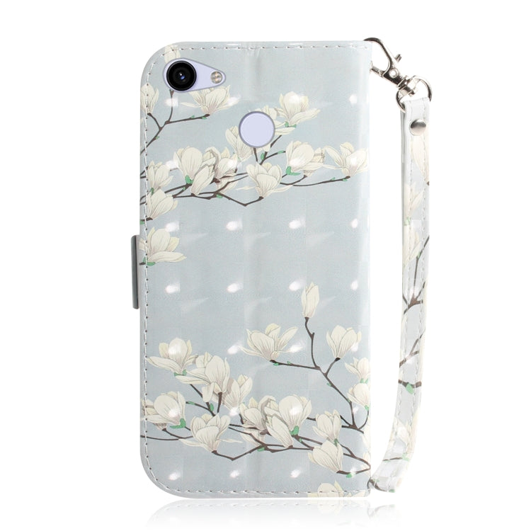 適用於 谷歌 Pixel 3a 3D 玉蘭花圖案 彩繪左右開皮套，帶支架&卡槽&錢包