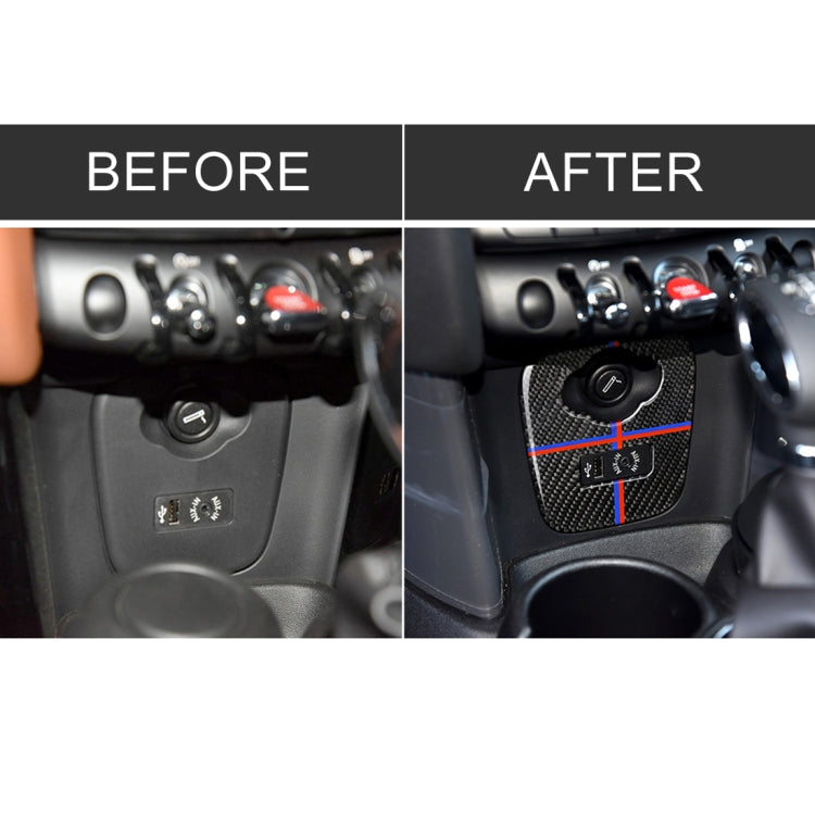 適用於寶馬 Mini Cooper F55 / F56 / F57 紅藍色汽車碳纖維F底盤點煙器蓋裝飾貼紙