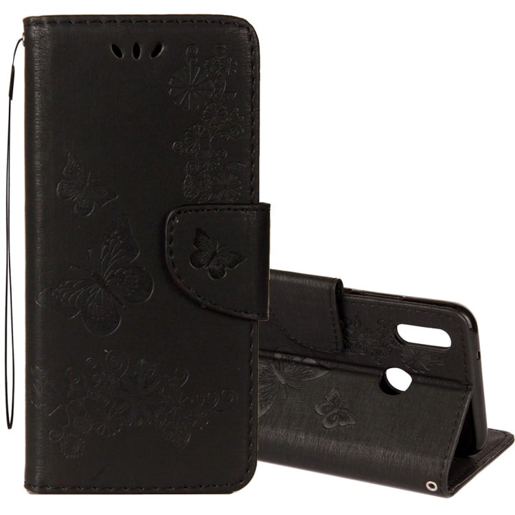 適用於華為P20 Lite 壓花大蝴蝶圖案左右開皮套 帶卡槽&支架&錢包&手繩