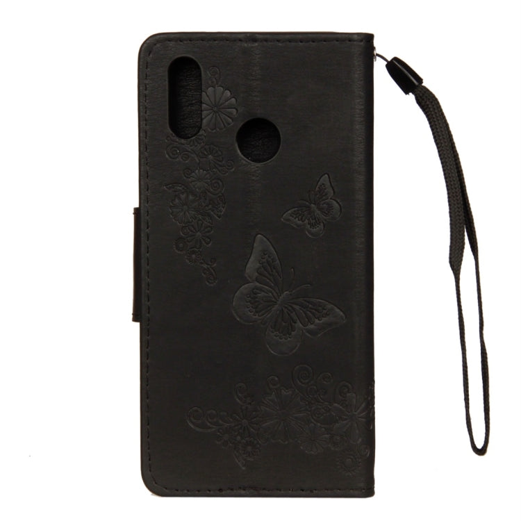 適用於華為P20 Lite 壓花大蝴蝶圖案左右開皮套 帶卡槽&支架&錢包&手繩