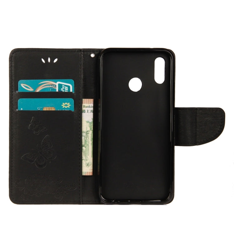 適用於華為P20 Lite 壓花大蝴蝶圖案左右開皮套 帶卡槽&支架&錢包&手繩