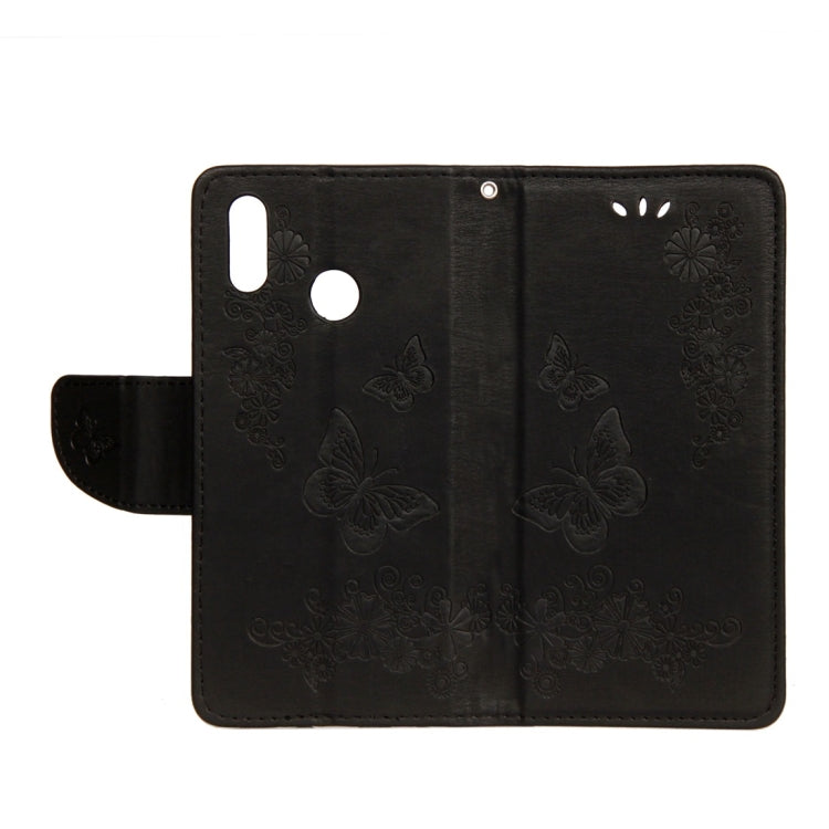 適用於華為P20 Lite 壓花大蝴蝶圖案左右開皮套 帶卡槽&支架&錢包&手繩