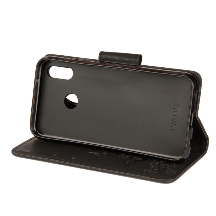 適用於華為P20 Lite 壓花大蝴蝶圖案左右開皮套 帶卡槽&支架&錢包&手繩