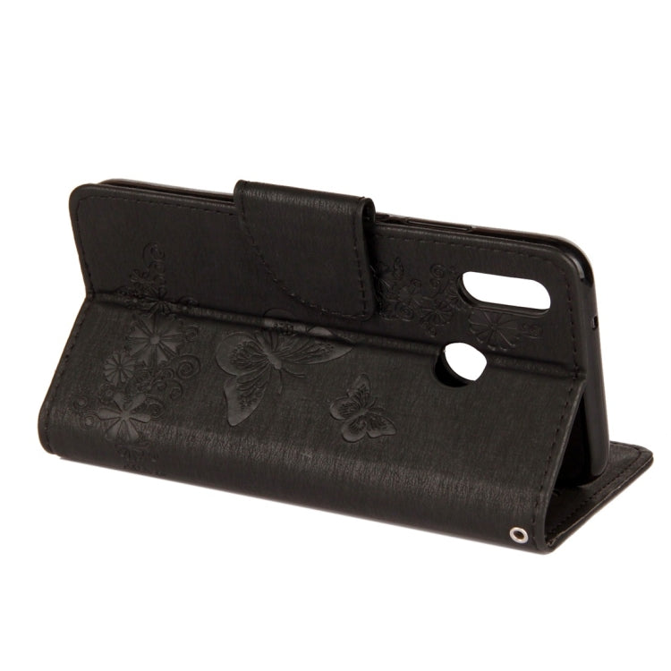 適用於華為P20 Lite 壓花大蝴蝶圖案左右開皮套 帶卡槽&支架&錢包&手繩