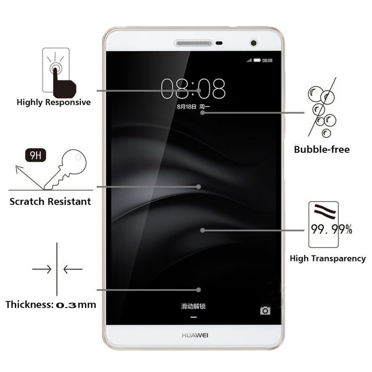 100片裝 適用於華為 MediaPad M2 7.0英寸 0.3mm 9H硬度防爆直面鋼化玻璃膜