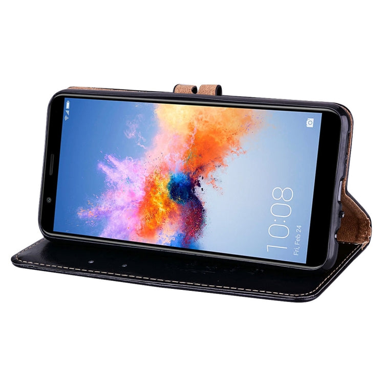 適用於華為 榮耀 暢玩 7X 男女商務款油蠟紋左右翻蓋皮套帶支架卡槽錢包