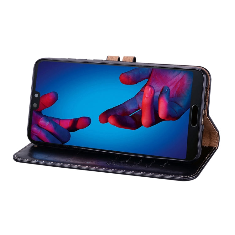 適用於華為 P20 男女商務款油蠟紋左右翻蓋皮套帶支架卡槽錢包