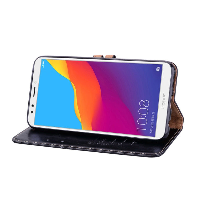 適用於華為榮耀7C / 暢享8 / Y7 Prime  男女商務款油蠟紋左右翻蓋皮套 帶支架&卡槽&錢包