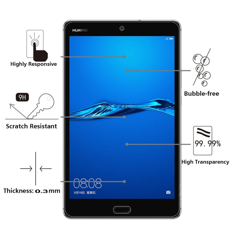 75片裝 適用於華為 MediaPad M3 Lite 8.0英寸 0.3mm 9H硬度防爆直面鋼化玻璃膜