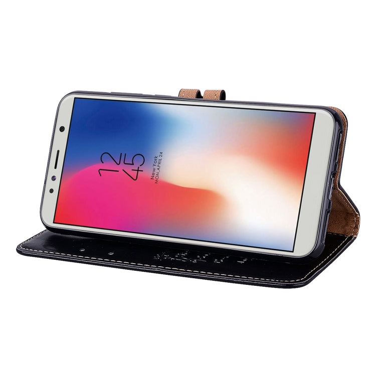 適用於華為 Y6  男女商務款油蠟紋左右翻蓋皮套帶支架&卡槽&錢包