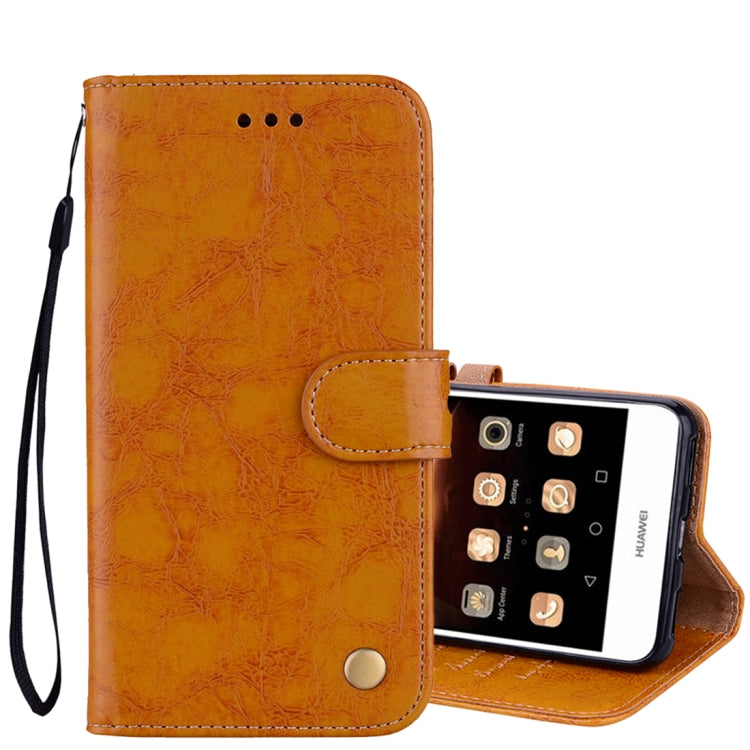 適用於華為 Y5  / Y6 商務風油蠟紋左右開皮套帶支架和卡槽和手繩