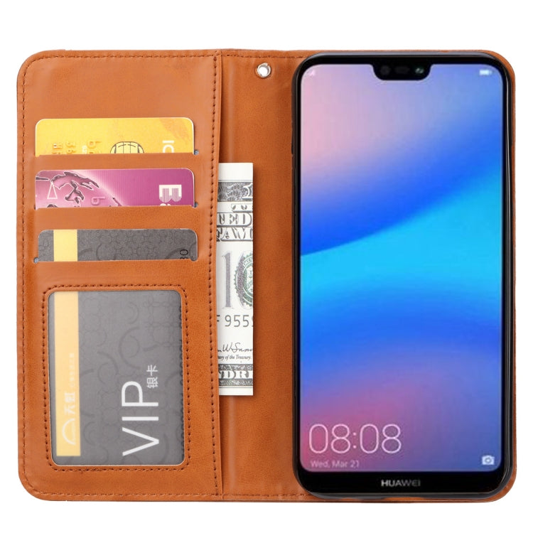 適用於華為 P30 Lite 揉皮紋左右翻蓋手機皮套 帶相框&支架&卡槽&錢包