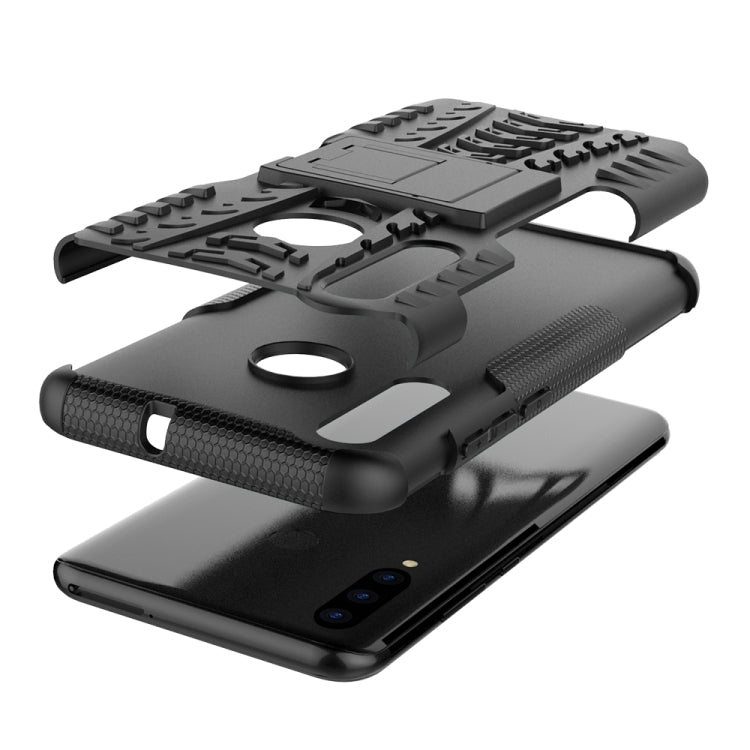 適用於華為 Huawei P Smart+ 2019 炫彩輪胎紋TPU+PC防摔手機保護殼 帶支架