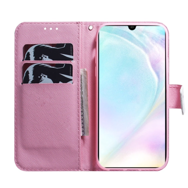 適用於華為 P30 木蘭花圖案 彩繪左右開皮套，帶支架&卡槽&錢包