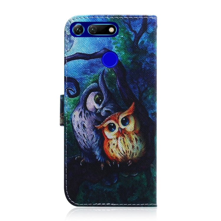 適用於華為 榮耀 View 20 油畫貓頭鷹圖案 彩繪左右開皮套，帶支架&卡槽&錢包