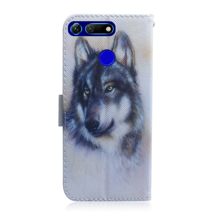 適用於華為 榮耀 View 20 白狼圖案 彩繪左右開皮套，帶支架&卡槽&錢包