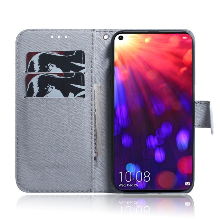 適用於華為 榮耀 View 20 白狼圖案 彩繪左右開皮套，帶支架&卡槽&錢包