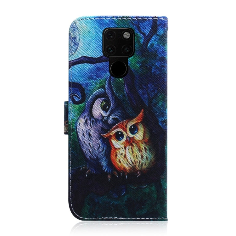 適用於華為 Mate 20 油畫貓頭鷹圖案 彩繪左右開皮套，帶支架&卡槽&錢包
