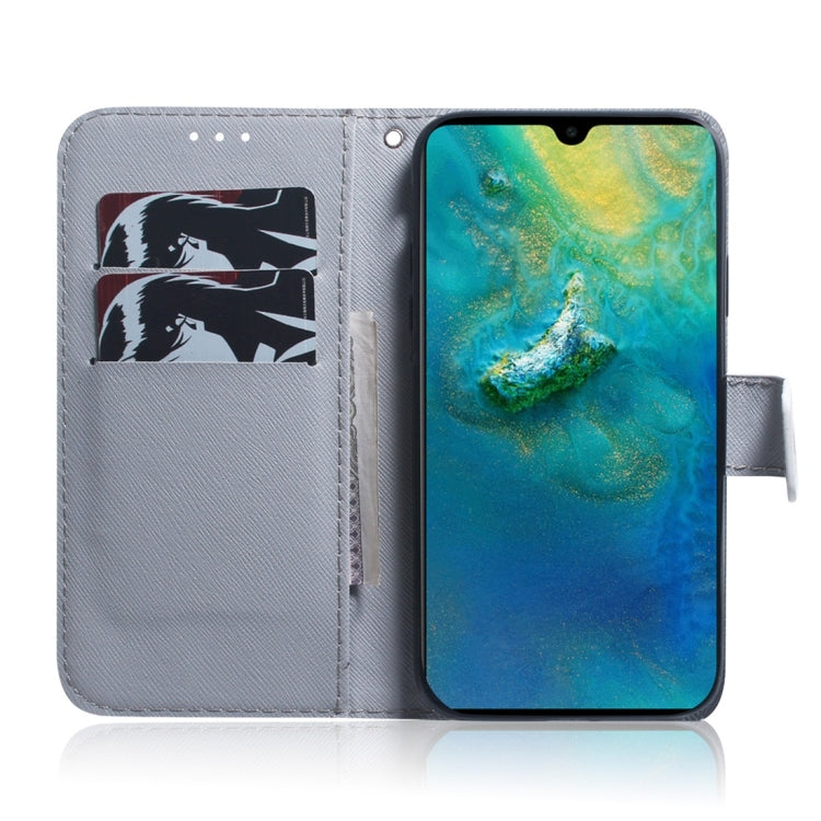 適用於華為 Mate 20 白狼圖案 彩繪左右開皮套，帶支架&卡槽&錢包